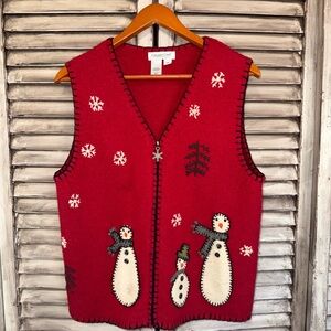 Coldwater Creek Red Snowman Knit Vest